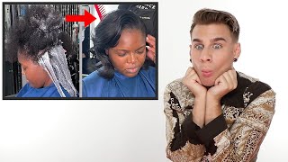 Hairdresser Reacts To Relaxer Treatment Satisfying [upl. by Idolah]