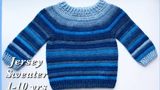 How to Crochet Easy Raglan top Pullover Sweater for boys and girls 23 years Crochet for Baby 201 [upl. by Delaney367]