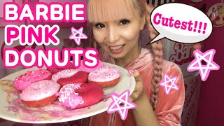 HOW TO MAKE PINK DONUTS ♡ Easy Pink Donut Recipe Pink Food Cooking Barbie Cooking [upl. by Eibbil]