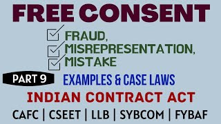 Fraud  Misrepresentation  Mistake  Free Consent  Indian Contract Act  Caselaws  Example [upl. by Occor]