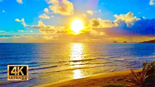 Sunrise from Kailua Beach in Oahu Hawaii  12 Hours of Beach Sunrise  Ocean Waves [upl. by Conal]