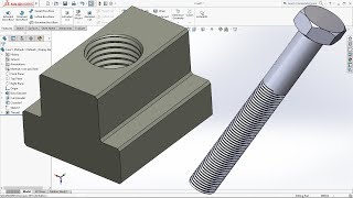 SolidWorks Tutorial 13 TNut and Bolt Thread Features Bolt and Nut Screw [upl. by Amling442]