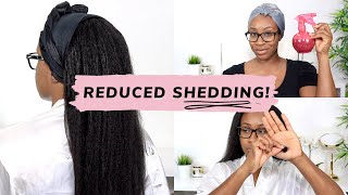 HOW I REDUCE MY EXCESSIVE SHEDDING  RELAXED HAIR [upl. by Adiana]