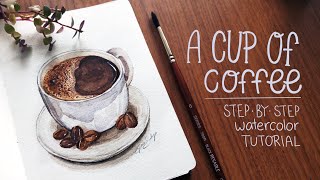 Cup of Coffee Watercolor Tutorial  New Kofi Page [upl. by Gwenora519]