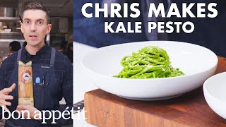 Chris Makes Kale Pesto Pasta  From the Test Kitchen  Bon Appétit [upl. by Eanat]