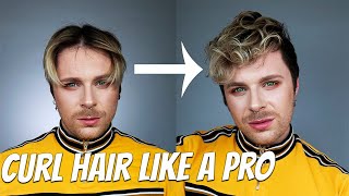 How To Curl Mens Hair With A Curling Iron  MENS STRAIGHT TO CURLY HAIR TUTORIAL [upl. by Aroda]