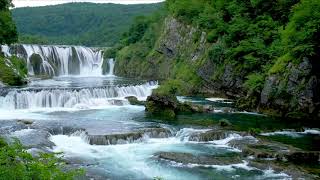 Beautiful Waterfall on a Flowing River 4k Nature Sounds Waterfall 4K White Noise for Sleeping [upl. by Mairem]