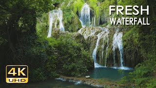 4K Fresh Waterfall  Natural White Noise Sounds  Flowing Water  10 Hours  Relaxation Sleep Video [upl. by Ahsiekel895]