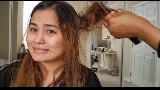 How to Untangle Matted Knotted Hair Stuck to a Comb  Round Brush [upl. by Chinua]