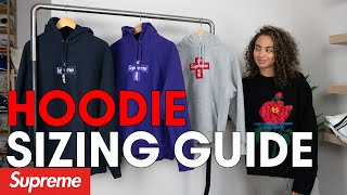 THE DEFINITIVE SUPREME HOODIE SIZING GUIDE Watch Before Buying KAWS and Box Logos XL SIZING [upl. by Ennelram]