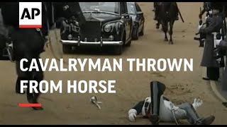 UK CAVALRYMAN THROWN FROM HORSE DURING QUEENS PARADE [upl. by Dric]